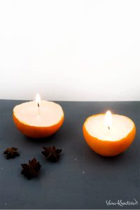 Kerze in einer Orangenschale, Orangenkerze, Zitronenkerze, Kerze gießen, Orange upcyceln, DIY Wohnen, DIY Upcycling, DIY Dekoration, DIY Winter, Vara-Kreativa